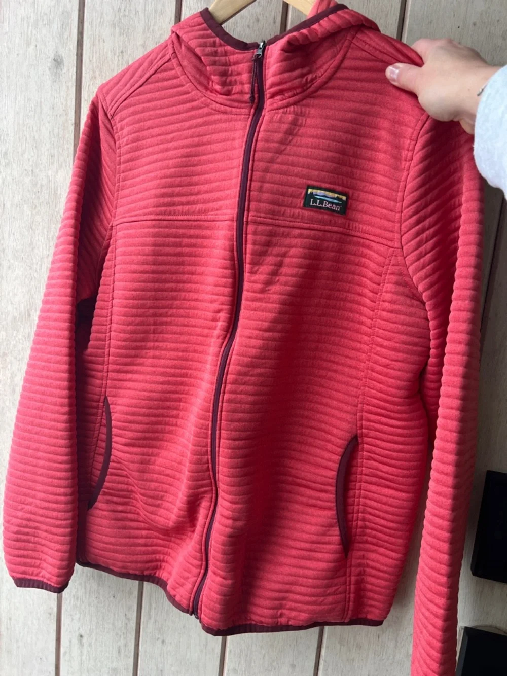 L.L. Bean Coral (Orange) Ribbed Full-Zip Hoodie - Picture 1 of 2